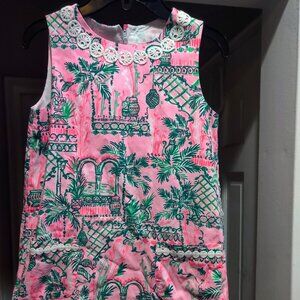 Lilly Pulitzer Classic Pink w/Green Print Cotton Sleeveless Dress size 10